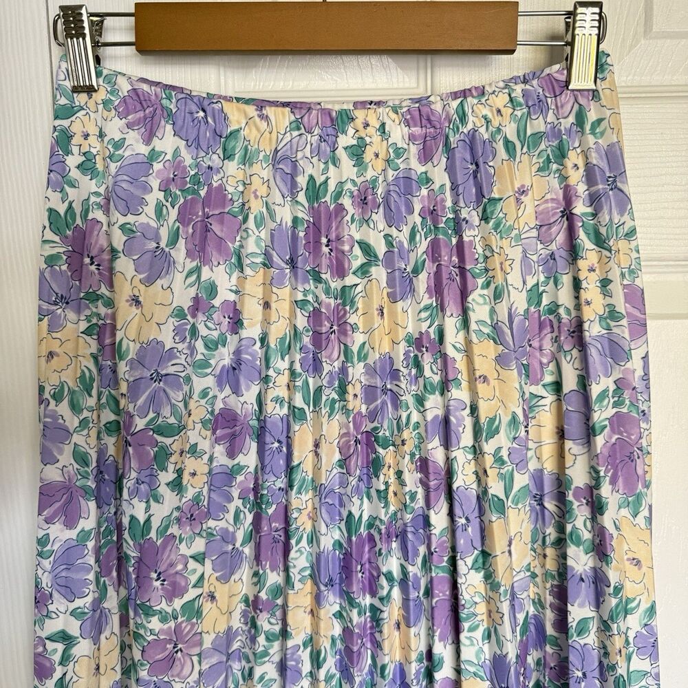 Baroness Waynes Midi Skirt Women Size 12 Purple Pleated Pull On Comfort USA - Picture 14 of 15